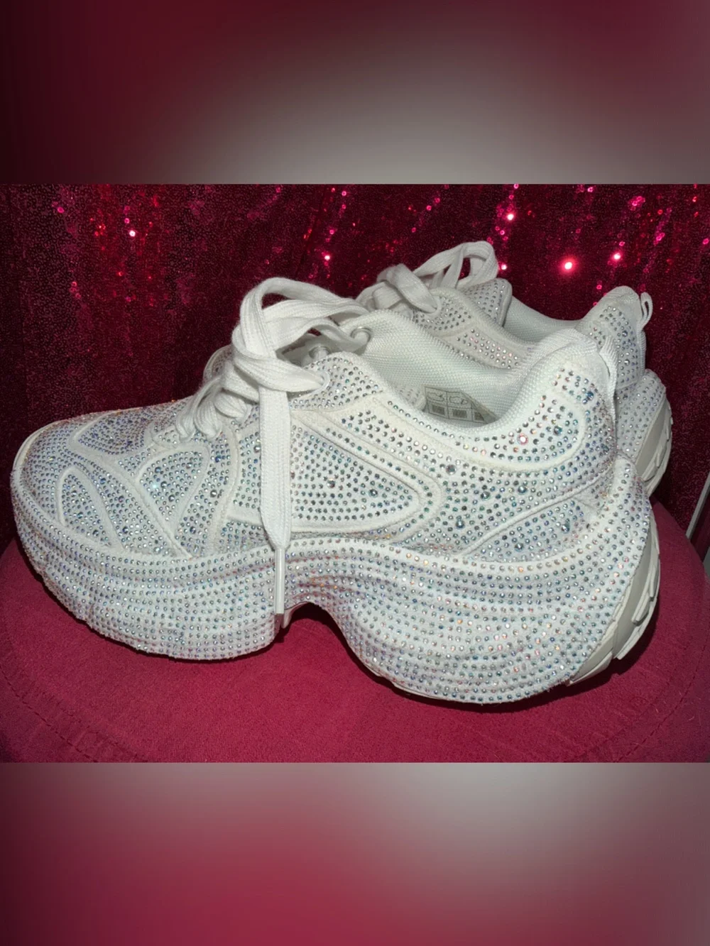 White Crystal Embellished Women's Fashion Sneakers